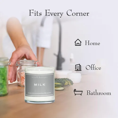 Miniatura 3 de K. Hall Designs Milk Jar Candle, Creamy-Sweet Coconut Vanilla Aroma, 60-Hour Burn, Vegetable Wax & Soy Blend Made in USA for Men and Women, 8 oz
