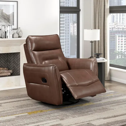 Miniatura 24 de Lexicon Silla reclinable giratoria, sillón reclinable manual de cuero de grano superior, cómodo sillón reclinable para guardería, silla reclinable