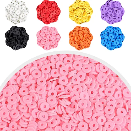 Juego de 4000 cuentas de arcilla rosa para hacer pulseras, cuentas Heishi planas redondas de polímero para hacer joyas, collares, aretes