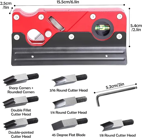 Miniatura 2 de Plano de chaflán de madera con 7 cabezales de corte, herramienta de aplanamiento de esquina de borde de carpintería con localizador auxiliar, Rojo