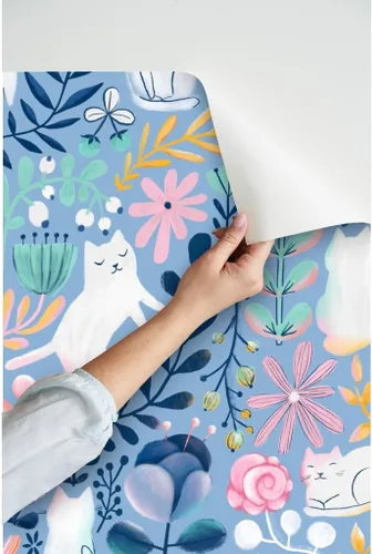 Miniatura 3 de Spoonflower Papel tapiz para despegar y pegar, papel tapiz extraíble personalizado de gatos de primavera con diseño de gatos florales
