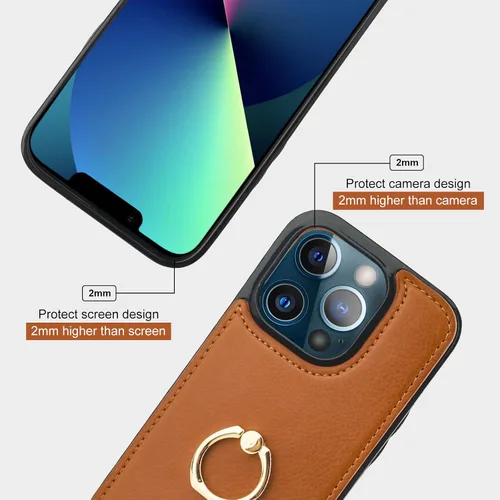 Miniatura 8 de Folosu Funda compatible con iPhone 13 Pro con soporte para tarjetas, rotación de 360°, soporte de anillo de dedo con función atril, protección RFID