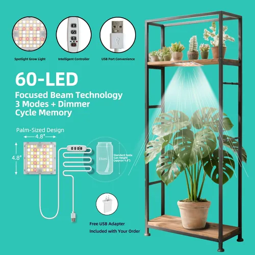 Miniatura 2 de Luz LED de doble cabezal para plantas de interior, luz de gabinete inferior de espectro completo para estantes, foco de alta PPFD con temporizador