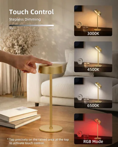 Miniatura 6 de Lámpara inalámbrica, lámpara de mesa recargable, funciona con pilas, control táctil regulable RGB, 3 temperaturas de color, función de memoria LED