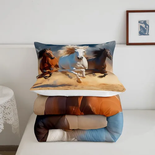 Miniatura 5 de Erosebridal Juego de edredón de caballo, tamaño individual, juego de ropa de cama de caballos al galope para niños, jóvenes y hombres, edredón