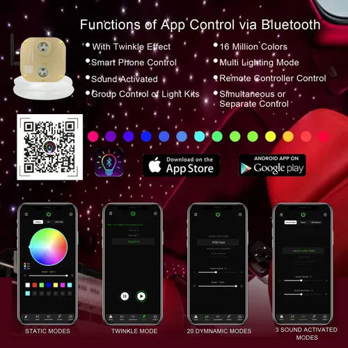 Miniatura 3 de AKEPO Luces de fibra óptica de doble cabezal de 20 W, RGBW, parpadeo+APP+fibra óptica activada por sonido, kit de luz de techo de estrella total