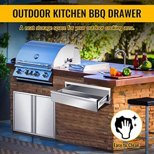 Miniatura 7 de Cajones de cocina para exteriores, cajones de barbacoa de triple acceso de acero inoxidable con asa, cajones de isla para cocinas al aire libre