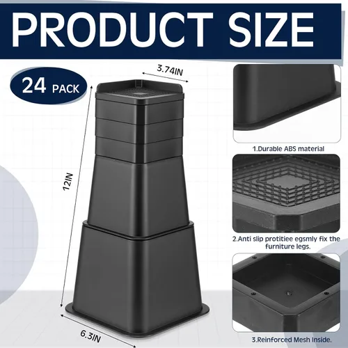 Miniatura 2 de Paquete de 6 elevadores de cama ajustables de 3 y 5 pulgadas apilables o de 8 pulgadas combinados de 8 pulgadas para sofá, patas de escritorio