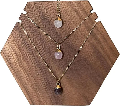 Ollie West Juego de 3 collares de amatista, cuarzo rosa y cuarzo transparente, delicados, estéticos, minimalista, indie bohemio, Cristal, Amatista,