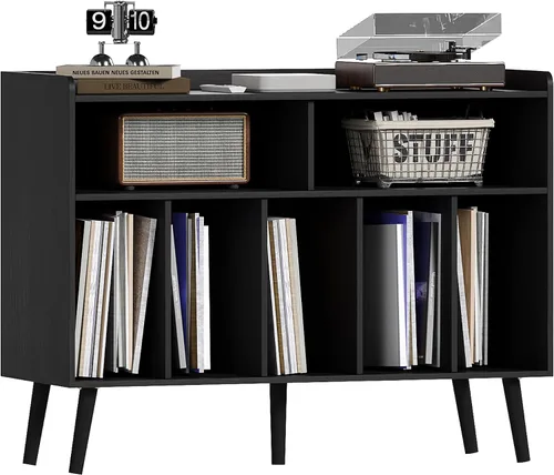 Miniatura 8 de ChooChoo - Soporte para tocadiscos, mesa para tocadiscos con almacenamiento para vinilos, gabinete para tocadiscos hasta 350 álbumes, organizador