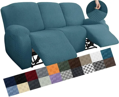Miniatura 8 de YEMYHOM Funda elástica de 4 piezas para silla reclinable de jacquard con bolsillo lateral, antideslizante, ajustable, protector de muebles con parte