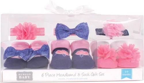Miniatura 2 de Hudson Baby Conjunto de regalo de diadema y calcetines para niña Flor azul marino rosa