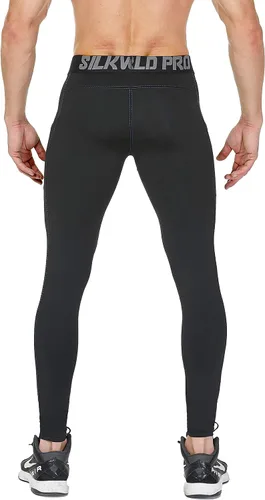 Miniatura 25 de SILKWORLD Paquete de 1 a 3 pantalones de compresión para hombre, con bolsillos, leggings de gimnasio y secado fresco