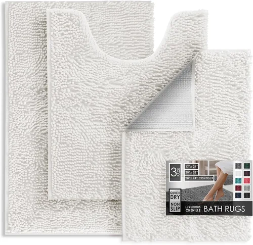 Miniatura 30 de Hearth & Harbor Alfombras de baño, tapete de baño de chenilla - Alfombras de baño lavables a máquina para baño con respaldo antideslizante de goma