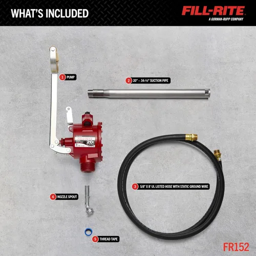 Miniatura 3 de Fill-Rite FR152 bomba de mano de pistón con manguera y boquilla, color rojo