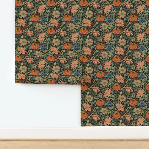 Miniatura 4 de Papel tapiz para despegar y pegar, diseño Art Nouveau con flores negras, diseño floral, decoración de jardín, papel pintado extraíble Spoonflower