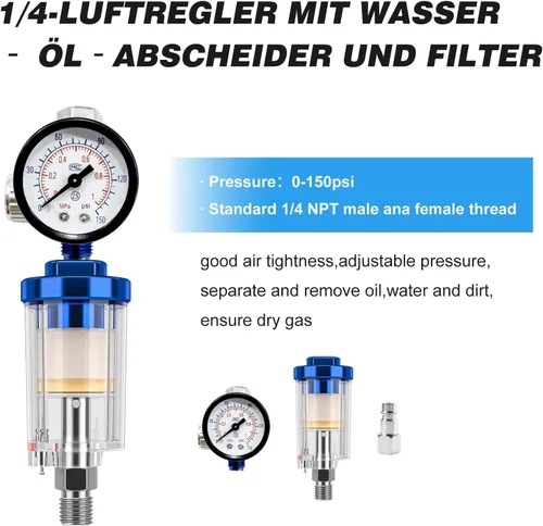 Miniatura 6 de HVLP Pistola de pintura en aerosol de aire con boquillas de 1.4/1.7/0.079 in y regulador de compresor de aire, con 10 tazas de mezcla de 650 cc, Azul