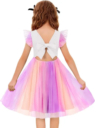 Miniatura 15 de Arshiner Vestido tutú de verano para niñas pequeñas, de tul sin espalda, para fiesta, cumpleaños, vestidos de algodón, 2-6 años