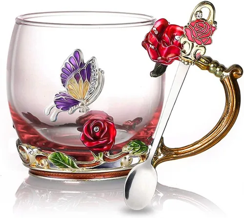 Taza de té de flor, taza de té, taza de café de vidrio Rojo (Red Short)