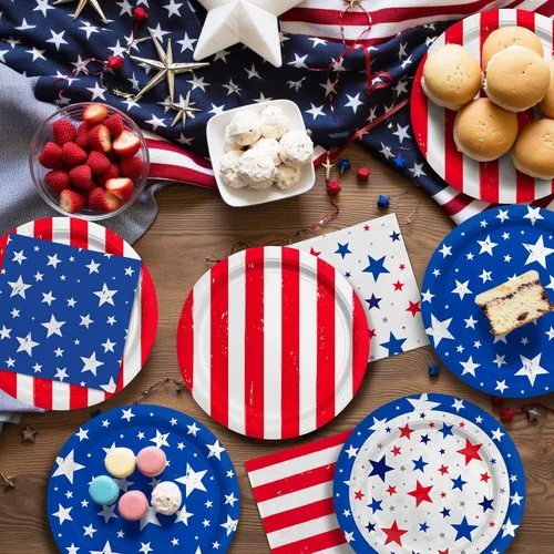 Miniatura 5 de Juego de suministros de fiesta del 4 de julio, kit de tema patriótico para decoraciones de día de la independencia y día de elecciones, incluye