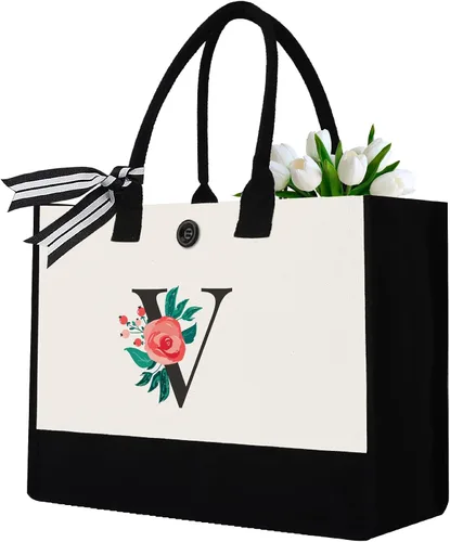 Miniatura 16 de Initial Canvas Tote Bag, Monogrammed Tote Bags Suitable for Mother's Day Wedding Beach