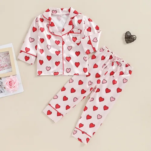 Miniatura 8 de Conjunto de pijama de manga larga con botones para niña pequeña, conjunto de ropa de dormir