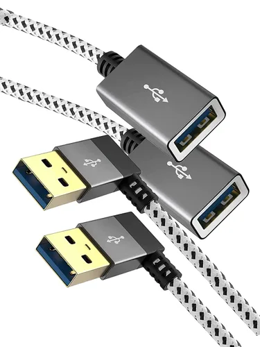 CableCreation Cable de extensión USB 3.0 de 1 pie, [paquete de 2] Cable extensor USB 3.0 macho a hembra en ángulo izquierdo, USB 3.0 de 90 grados