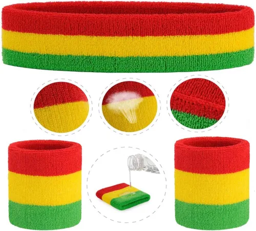 Miniatura 101 de ONUPGO - Conjunto de diadema y muñequeras deportivas para el sudor, hechas de algodón con bucles, muñequeras, contra humedad