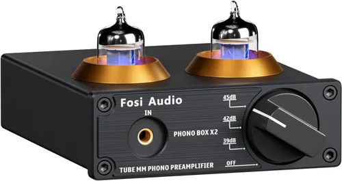 Fosi Audio Box X2 Preamplificador de Fono, Mini Preamplificador de Audio Estéreo Hi-Fi con Engranaje de Ganancia, Preamplificador para Tocadiscos MM