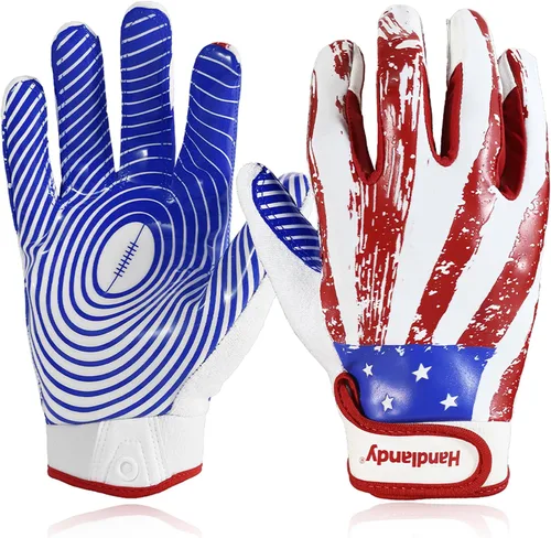 Miniatura 15 de HANDLANDY Guantes de fútbol americano juvenil para niños y niñas, guantes de receptor abierto pegajosos para niños, guantes de fútbol americano