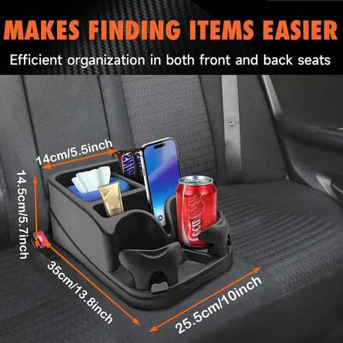 Miniatura 3 de Organizador de Consola de Coche Keyiduid, Organizador de Asiento de Coche con 2 Portavasos Ajustables, Consola Central para Coches, Camiones