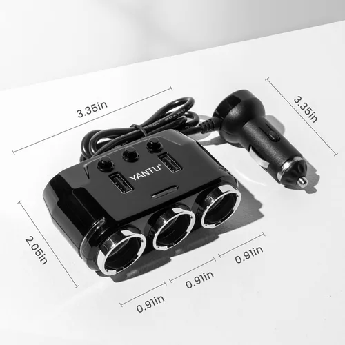 Miniatura 8 de YANTU Adaptador y divisor de encendedor de cigarrillos con 150W, 3 tomas y iluminación ambiental LED, doble carga rápida USB, salida de coche