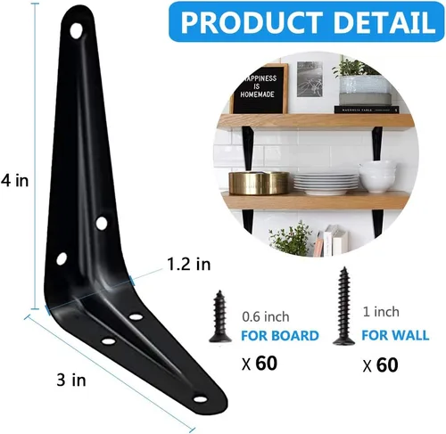 Miniatura 3 de Paquete de 20 soportes de estante flotante de 4 x 3 pulgadas, soporte de estante flotante de metal negro resistente, soporte de estante rústico