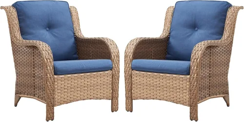 Miniatura 109 de Belord Juego de muebles de exterior, sillas de mimbre para patio, muebles de ratán de 3 piezas con mesa auxiliar, juegos de sillas bistró de patio