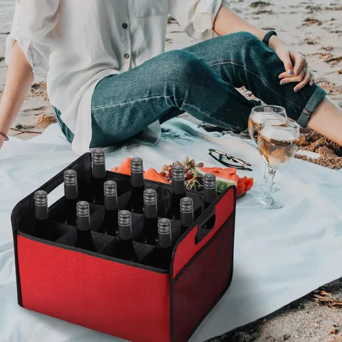 Miniatura 8 de LITLANDSTAR 12 botellas de vino, caja de almacenamiento plegable para botellas de vino, bolsa de licor de fieltro de alta calidad con asas para Negro