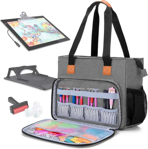 Miniatura 9 de LUXJA Estuche de transporte para almohadilla de luz A4 y accesorios de pintura de diamante, bolsa de almacenamiento para herramientas de pintura