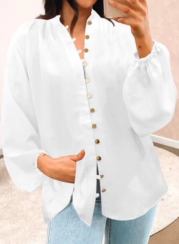 Miniatura 2 de LOLONG Blusas de manga larga con botones para mujer, blusas elegantes e informales con estampado de otoño