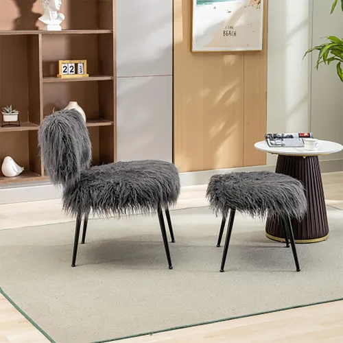 Miniatura 4 de Silla decorativa Saucer con butacas otomanas para Sala Modernas, silla de ocio para sala de estar, silla auxiliar con piel artificial larga