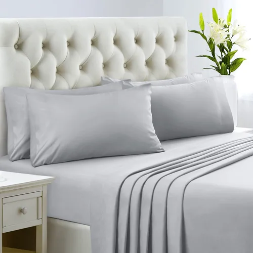 Miniatura 3 de HOMEIDEAS Sábanas de hotel de cama tamaño queen (blanco y gris)