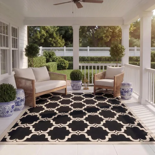 Miniatura 49 de SAFAVIEH Alfombra lavable al aire libre Courtyard Collection - 9 x 12 pies, beige y terracota, no desprende pelusa y fácil limpieza, ideal