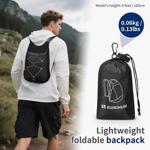 Miniatura 2 de Mochila plegable ligera para senderismo, 20 litros, para acampar, ciclismo, al aire libre, color negro