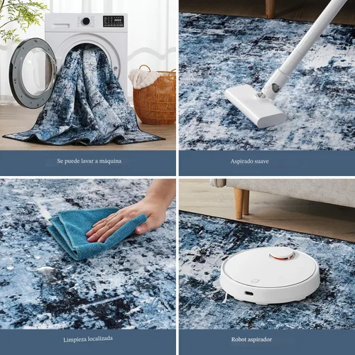 Miniatura 4 de Rugflix Alfombras de área de 8 x 10 pies para sala de estar, alfombra grande lavable, resistente a las manchas, pelo bajo, alfombra oscura moderna