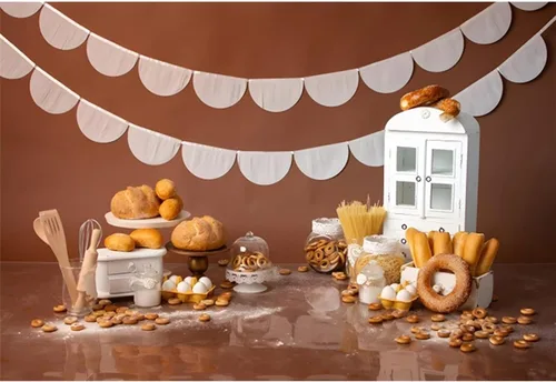 YongFoto Fondo de Mesa de Panadería para Hornear 5x3 pies Pan Dona Galleta Gabinete Blanco Fondo de Fotografía Niño Niña Cake Smash Cumpleaños Baby
