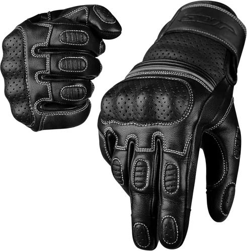 Miniatura 11 de J.A.G. Guantes de motocicleta – Guantes de motocicleta perforados de cuero premium para hombres con protección de nudillos Guantes de motocicleta