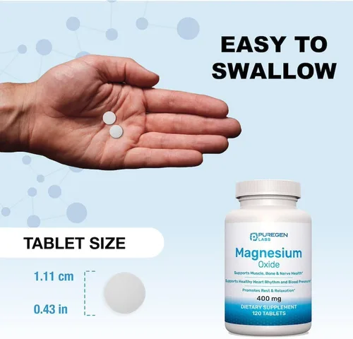 Miniatura 3 de Suplemento de magnesio de 400 mg [alta potencia] – Óxido de magnesio para apoyo inmunológico, recuperación muscular, calambres en las piernas
