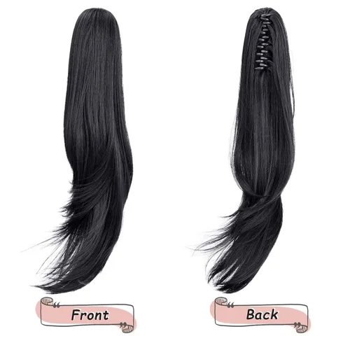 Miniatura 2 de Extensión de Cola de Caballo, Extensión de Cabello con Garra Larga de 20", Piezas de Cabello Sintético Ondulado Liso con Clip en Peluca de Cola