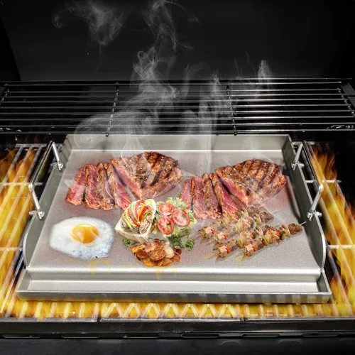 Miniatura 3 de Plancha para parrilla de gas, sartén de cocina de metal para parrilla de gas al aire libre, 17 x 13 pulgadas, placa superior plana, sartén