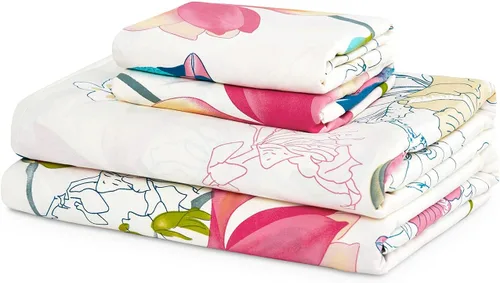 Miniatura 6 de Wake In Cloud - Sábanas florales, 100% algodón, juego de sábanas de 4 piezas, ropa de cama estética botánica bohemia con estampado de pájaros, Rosa