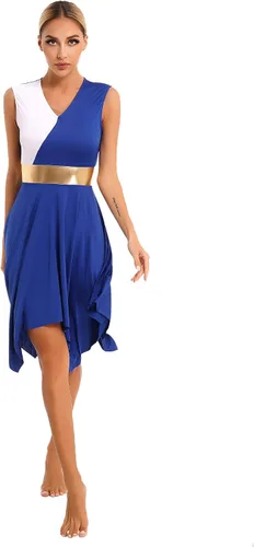 Miniatura 32 de easyforever Vestido de baile sin mangas con bloques de color para mujer, alabanza litúrgica, ropa de baile lírico, vestido de bata de adoración