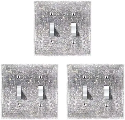 Miniatura 12 de (1 unidad) Cubierta de interruptor de luz de piedra de imitación de plata brillante, cubierta de placa de pared brillante 1 pedrería plateada